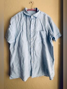 Tasso Elva Light Blue Short-Sleeve Button-Up Linen Shirt ~ Men’s Med